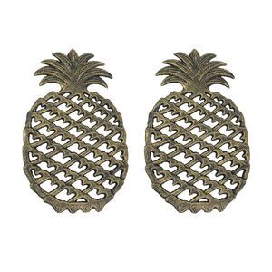 2 Piece Antique Bronze Finish Tropical Pineapple Cast Iron Trivet Set
